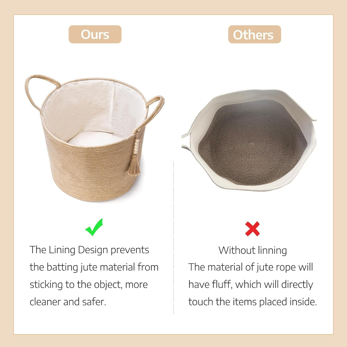 Mkono Woven Storage Basket Decorative Natural Rope Basket Wooden Bead Decoration for Blankets,Toys,Clothes,Shoes,Plant Organizer Bin with Handles Living Room Home Decor, Jute, 16
